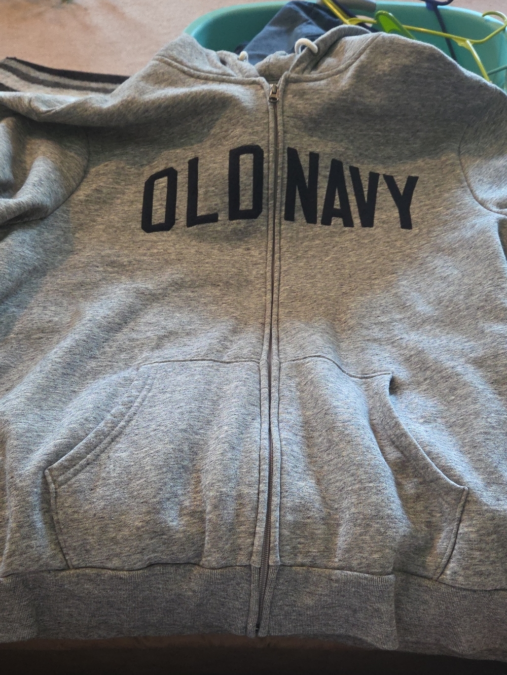 Old Navy Men's Heather Gray Full-Zip Hoodie with Navy Logo